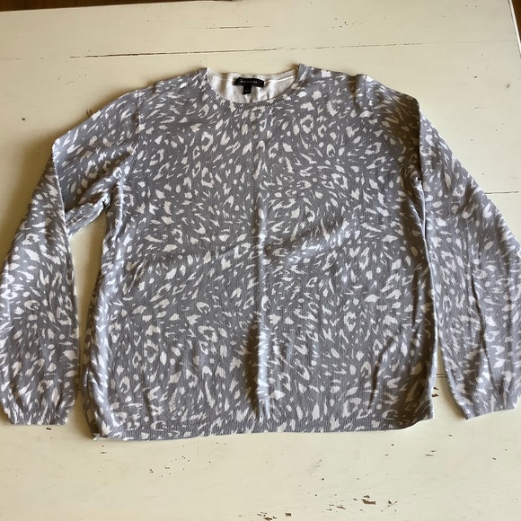 Ann Taylor gray white 100% Cotton lightweight Crew neck sweater XL - Picture 1 of 7